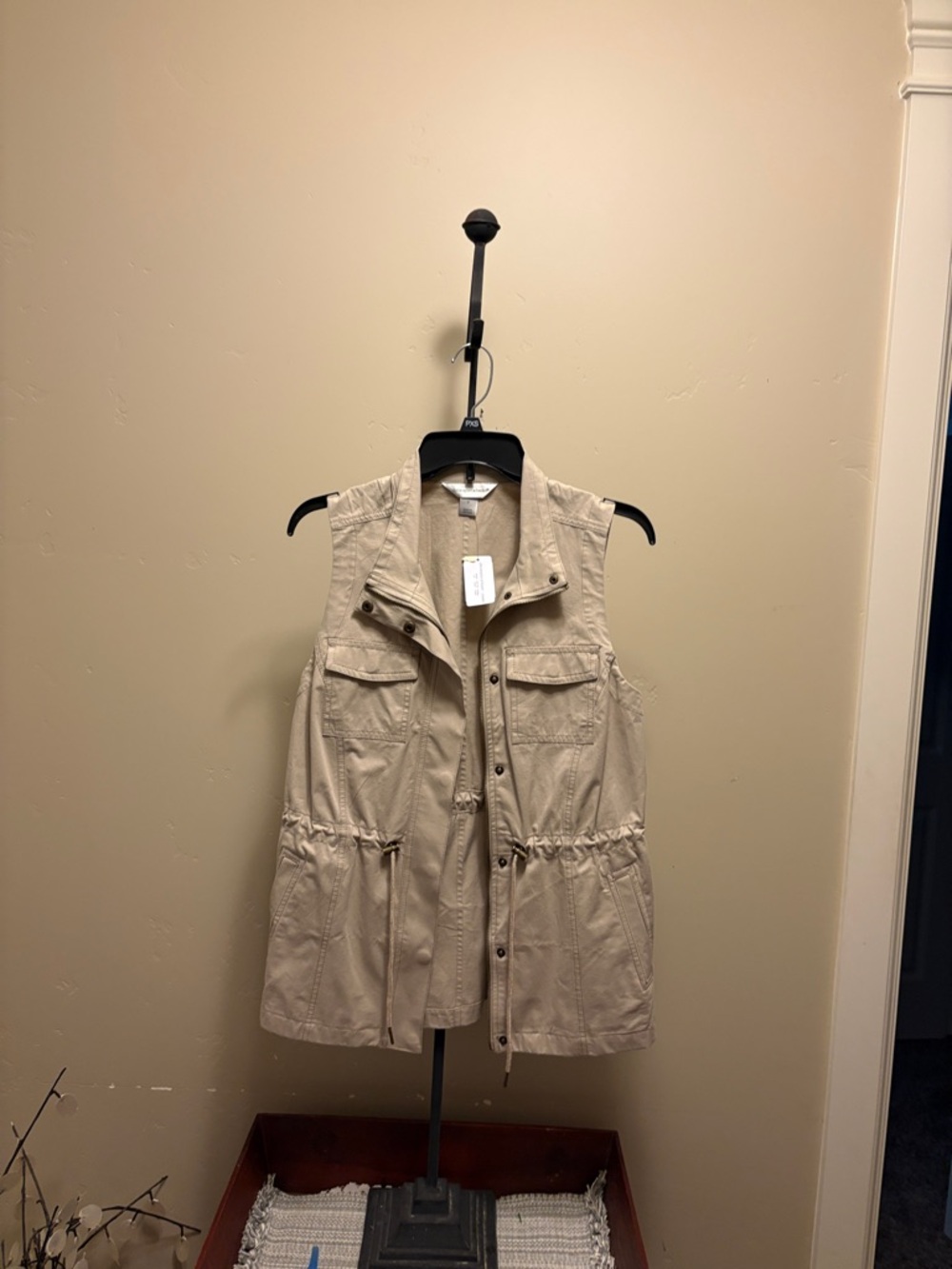 Christopher and Banks sleeveless canvas zip up plus snap up vest.